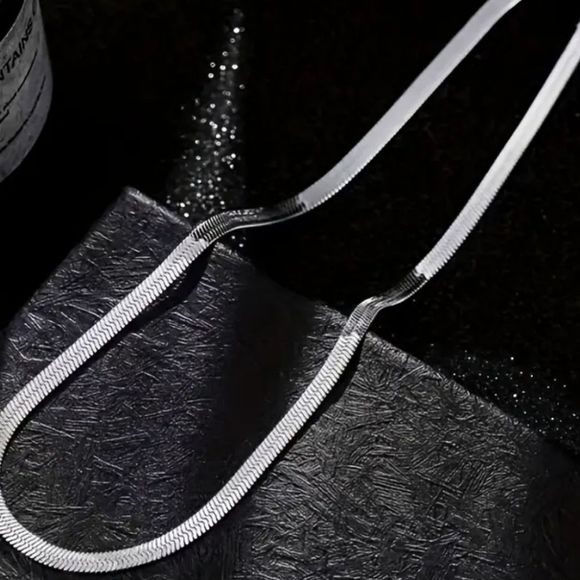Flat Snake Stainless Titanium Silvertone Harringbone Style Chain 24", 4mm New - Picture 9 of 9